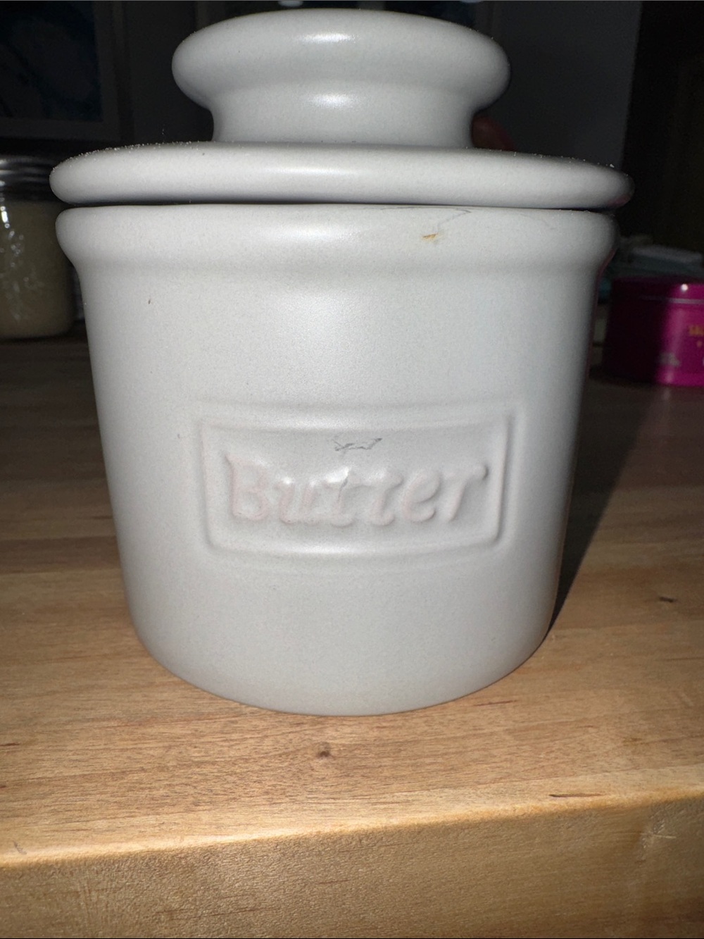 Vintage Butter Bell Crock Gray
